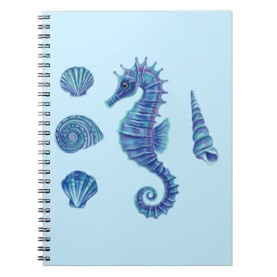 Caderno Espiral Cascas de cavalo e de mar (azul e turquesa)