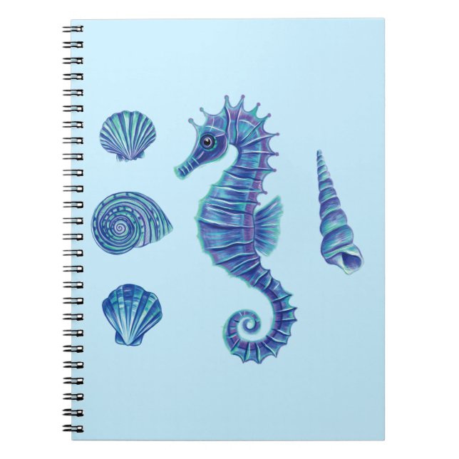 Caderno Espiral Cascas de cavalo e de mar (azul e turquesa) (Frente)