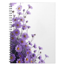 Caderno Espiral Cascatas de Margaridas Roxas Elegantes sobre Lavan