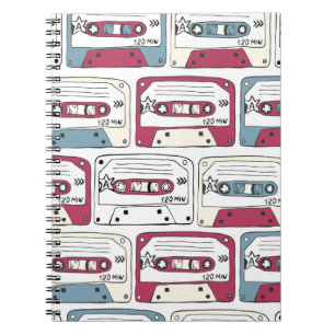 Caderno Espiral Cassetes de Música Retroativa: Padrão de Fundo Roc