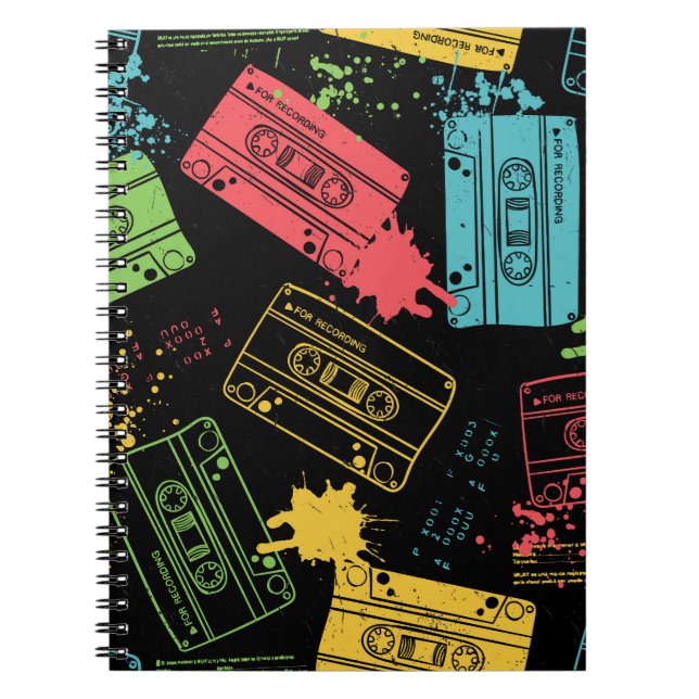 Caderno Espiral Cassetes Legal Grunge, Estilo 90s (Frente)