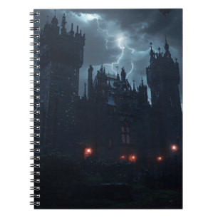 Caderno Espiral Castelo assombrado na tempestade noturna