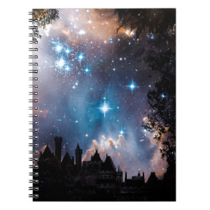 Caderno Espiral Castelo de Árvore das Estrelas do Night Sky