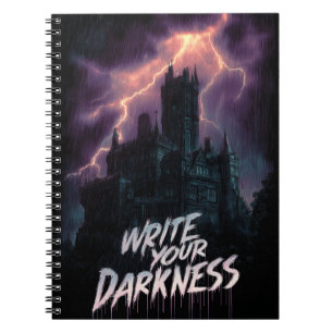 Caderno Espiral Castelo Gótico Assombrado sob tempestade com texto