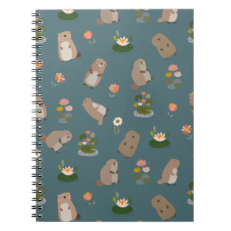Caderno Espiral Castores & Folhas de Lótus em Teal Escuro