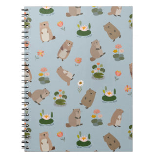 Caderno Espiral Castores & Folhas de Nenúfar em Cinza-Claro Azulad
