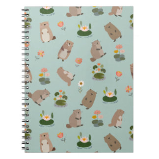 Caderno Espiral Castores & Folhas de Nenúfar em Verde Pistácio