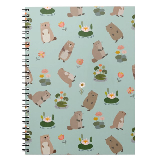 Caderno Espiral Castores & Folhas de Nenúfar em Verde Pistácio (Frente)