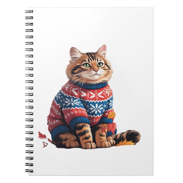 Caderno Espiral Cat Leaf Fall Olá Autumn Funny Cat Kitten Lover (Frente)