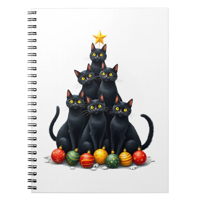 Caderno Espiral Cat Lovers Cute and Funny Holiday Tree Christmas M (Frente)