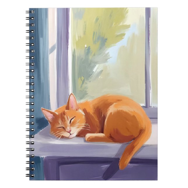 Caderno Espiral Cat Nap | Orange Kitten Watercolor Pet (Frente)