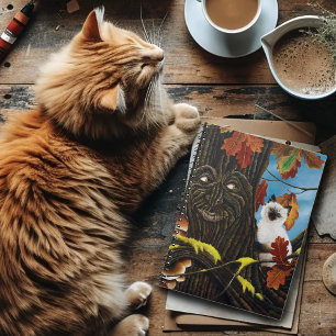 Caderno Espiral Cat on Fantasy Tree Ent
