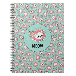 Caderno Espiral Cat Paisley - Coral e Mint