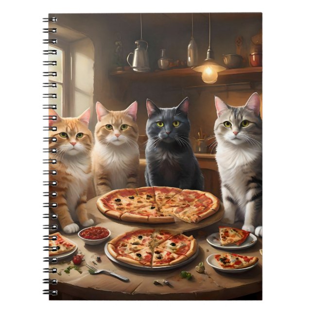 Caderno Espiral Cat Pizza Night, (Frente)