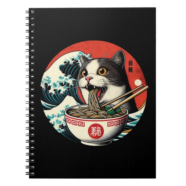 Caderno Espiral Cat Ramen Japanese Art Vintage Style (Frente)