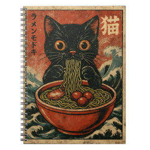 Caderno Espiral Cat Ramen Japonês Engraçado Gráfico Kawaii