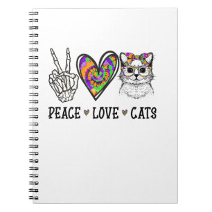 Caderno Espiral Cat Rescut Tie Dye Peace Love Cats Halloween Cat L
