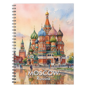 Caderno Espiral Catedral Personalizada de Moscou Rússia Aquarela V