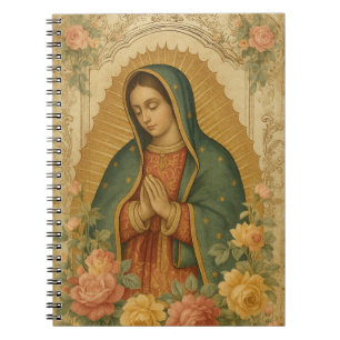Caderno Espiral Católica Nossa Senhora de Guadalupe Floral Vintag