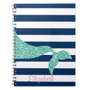 Caderno Espiral Cauda De Sereia, Marinho Azul, Stripes Personaliza