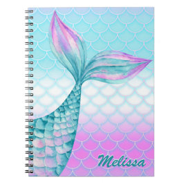 Caderno Espiral Cauda de Sereia Rosa Azul Feminina Personalizada