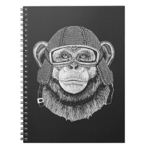 Caderno Espiral Cavaleiro da motocicleta do chimpanzé