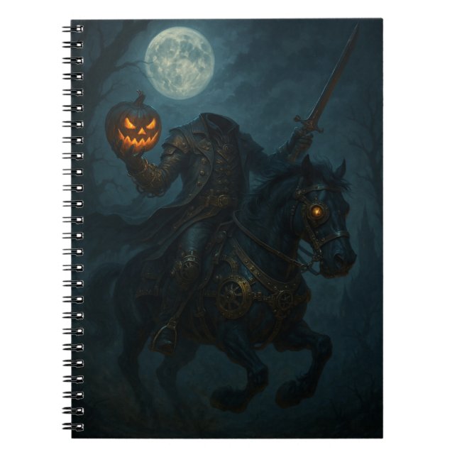 Caderno Espiral Cavaleiro Sem Cabeça de Terror Gótico Steampunk (Frente)