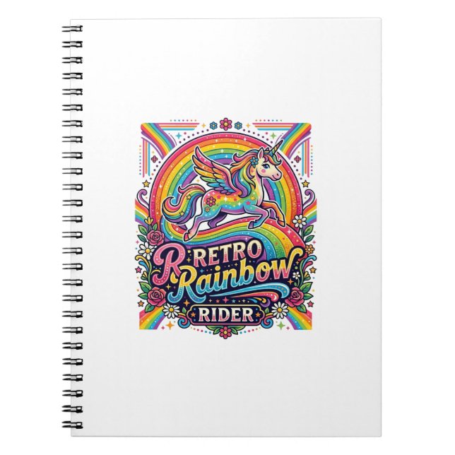 Caderno Espiral Cavaleiro Unicórnio Arco-íris Retro (Frente)
