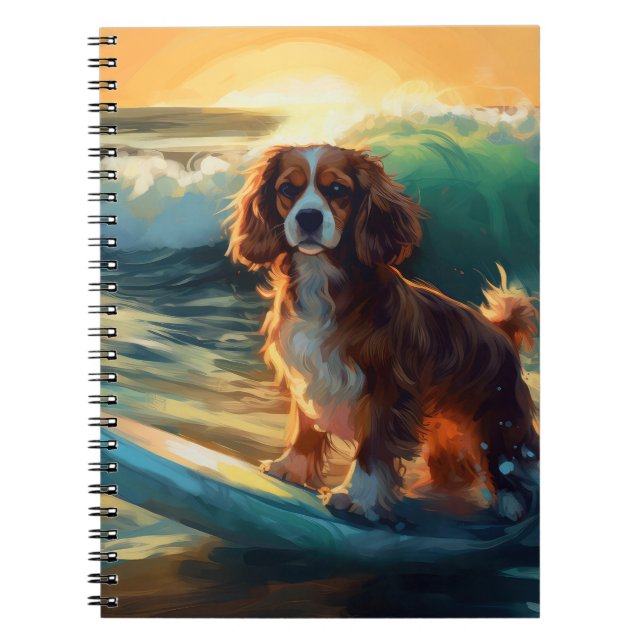 Caderno Espiral Cavalier King Beach Surfing Painting (Frente)