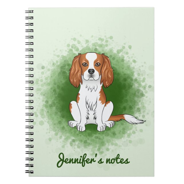 Caderno Espiral Cavalier King Charles Spaniel Blenheim em Verde (Frente)