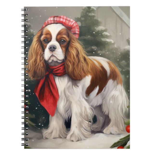 Caderno Espiral Cavalier King Charles Spaniel Cão Natal (Frente)
