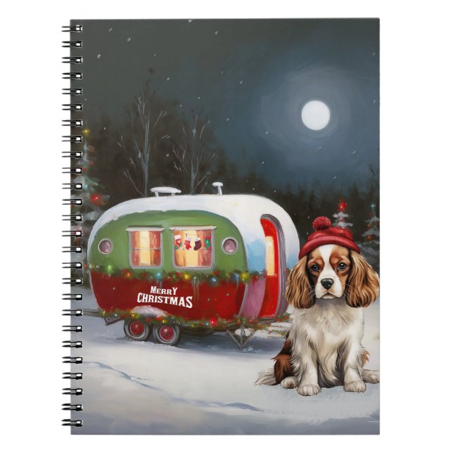 Caderno Espiral Cavalier King Charles Spaniel Caravana Natal  (Frente)