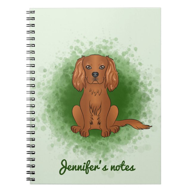 Caderno Espiral Cavalier King Charles Spaniel de Ruby em Verde (Frente)