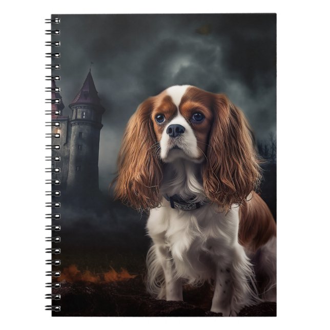 Caderno Espiral Cavalier King Charles Spaniel Halloween Assustador (Frente)