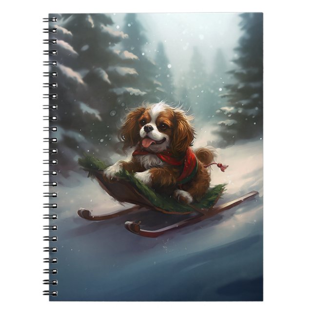 Caderno Espiral Cavalier King Charles Spaniel neve de Natal (Frente)