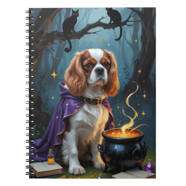 Caderno Espiral Cavalier King Charles Spaniel Whimsical Halloween (Frente)