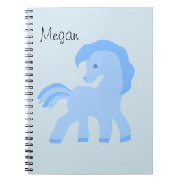 Caderno Espiral Cavalo Azul de Desenho Animado Fofo