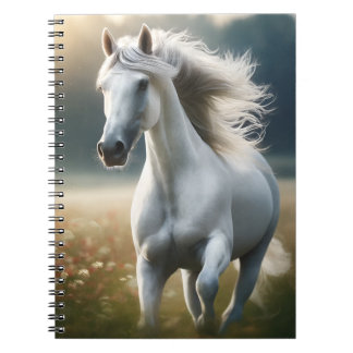 Caderno Espiral Cavalo Branco Correndo – Elegante Liberdade Equina