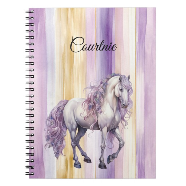 Caderno Espiral Cavalo Branco da Lavanda Romântica (Frente)
