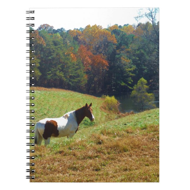 Caderno Espiral Cavalo branco e castanho, lagoa de outono (Frente)