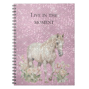 Caderno Espiral Cavalo Branco Rosa Floral Faísca