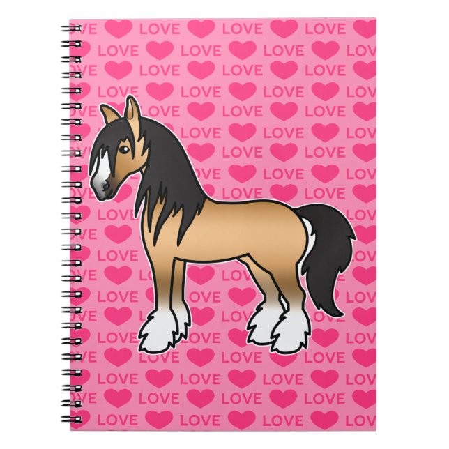 Caderno Espiral Cavalo Cartoon Gypsy Vanner Shire Amor Buckskin (Frente)