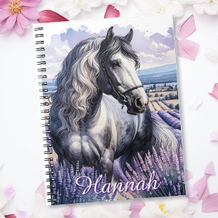 Caderno Espiral Cavalo de Cinza bonito em Lavanda