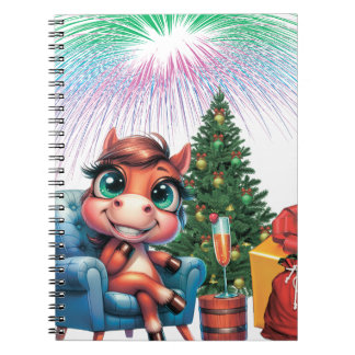 Caderno Espiral Cavalo de desenho animado fofo celebração de Ano N
