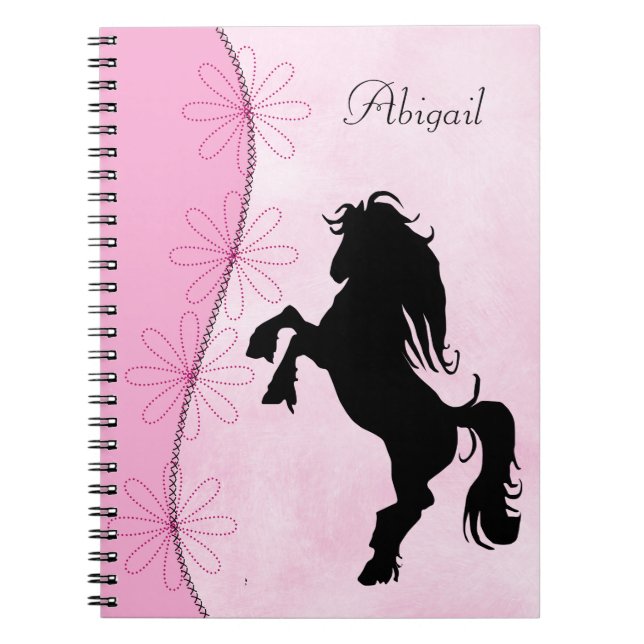 Caderno Espiral Cavalo e Flores Silhueta Personalizados (Frente)