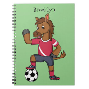 Caderno Espiral Cavalo engraçado bonito jogando cartoon de futebol