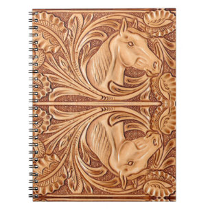 Caderno Espiral cavalo equestre de couro natural da zona oeste da