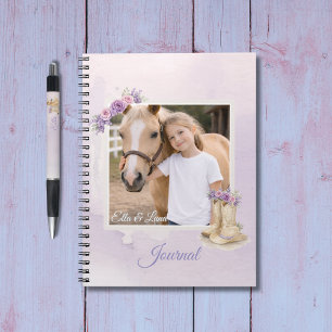 Caderno Espiral Cavalo Floral Roxo para Meninas