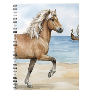 Caderno Espiral Cavalo islandês Fjara aquarela na praia