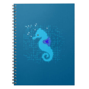 Caderno Espiral Cavalo-Marinho Azul em Fundo Distorcida